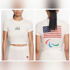 SKIMS Soft Lounge Rib Cropped T-Shirt Team USA PARALYMPIC WHITE XS
